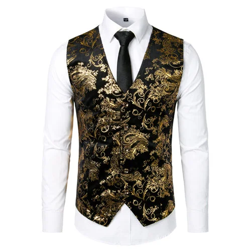 Street Shorts Men's V-Neck Sleeveless Floral Single Breasted Formal Vests