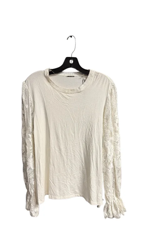 Summer Fashion Top Long Sleeve By Elie Tahari In Cream, Size: L