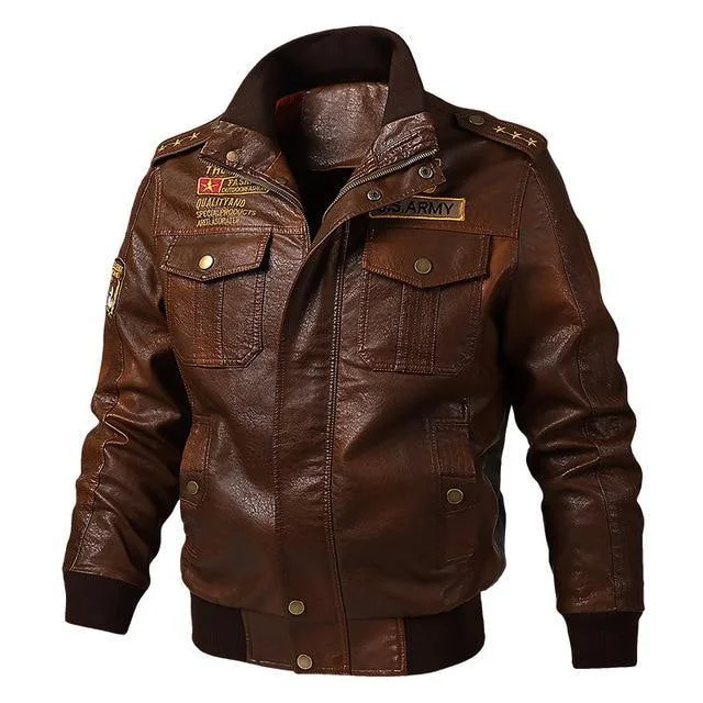 Dapper Suits Men's Faux Leather Motorcycle Bomber Jacket