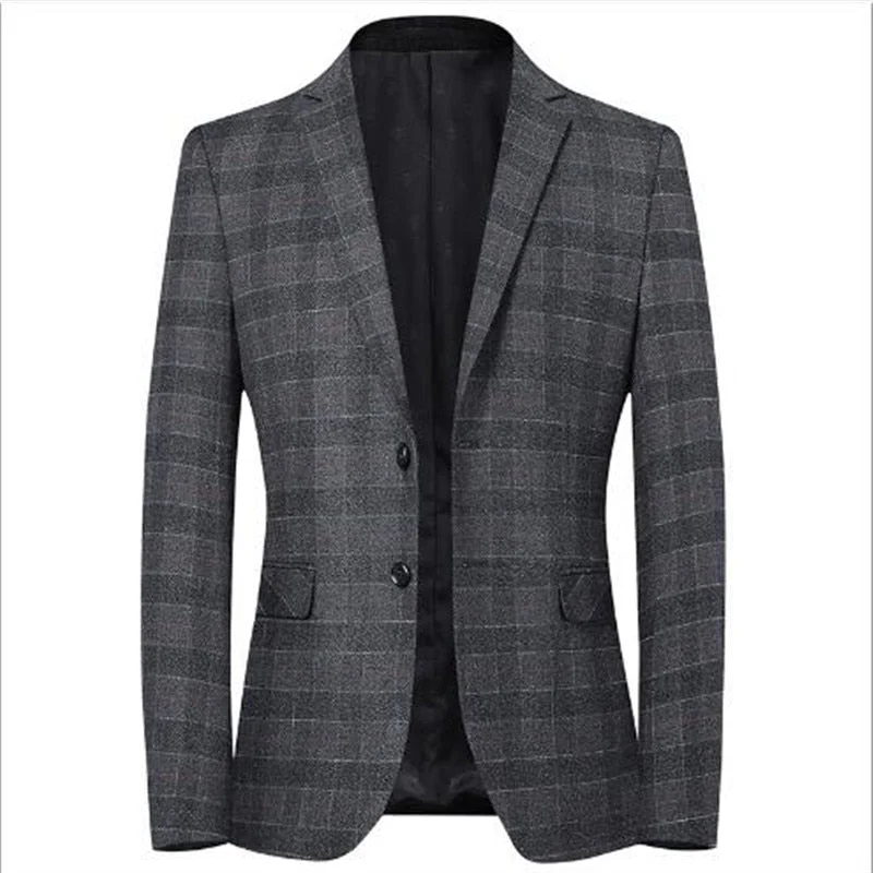 Sporty Blazers Men's Notched Collar Long Sleeve Plaid Single Breasted Blazers