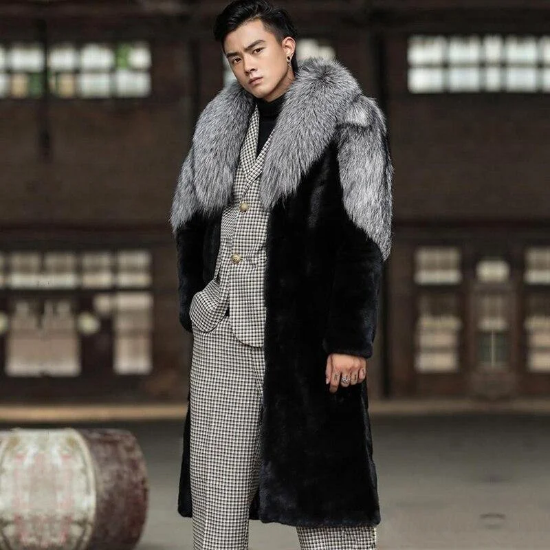 Turtleneck Sweaters Men's Mink Long Faux Fur Winter Coat