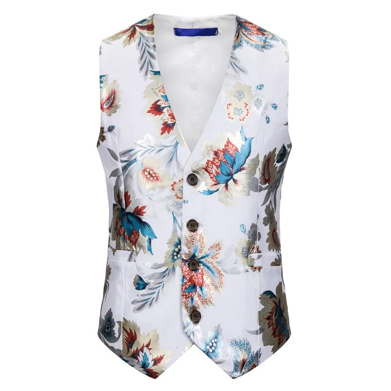 Relaxed Shirts Men's Polyester Sleeveless Floral Slim Fit Wedding Suit Vest