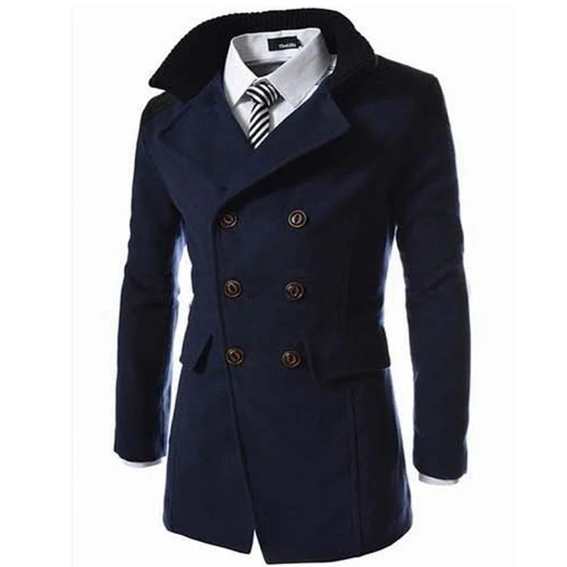 Sporty Jackets Trench Coat Men Tops Autumn Style Double Breasted Trench Coat High Quality Woolen Cloth Fabric Long Mens Trench Coat