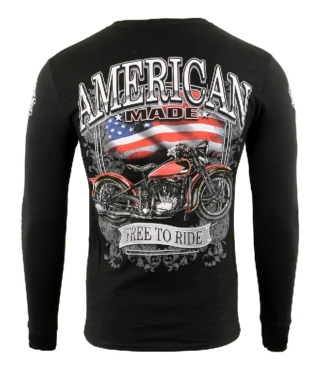 Casual Footwear Biker Clothing Co. BCC117001 Men's Black 'American Made Free, Free To Ride' Long Sleeve T-Shirt