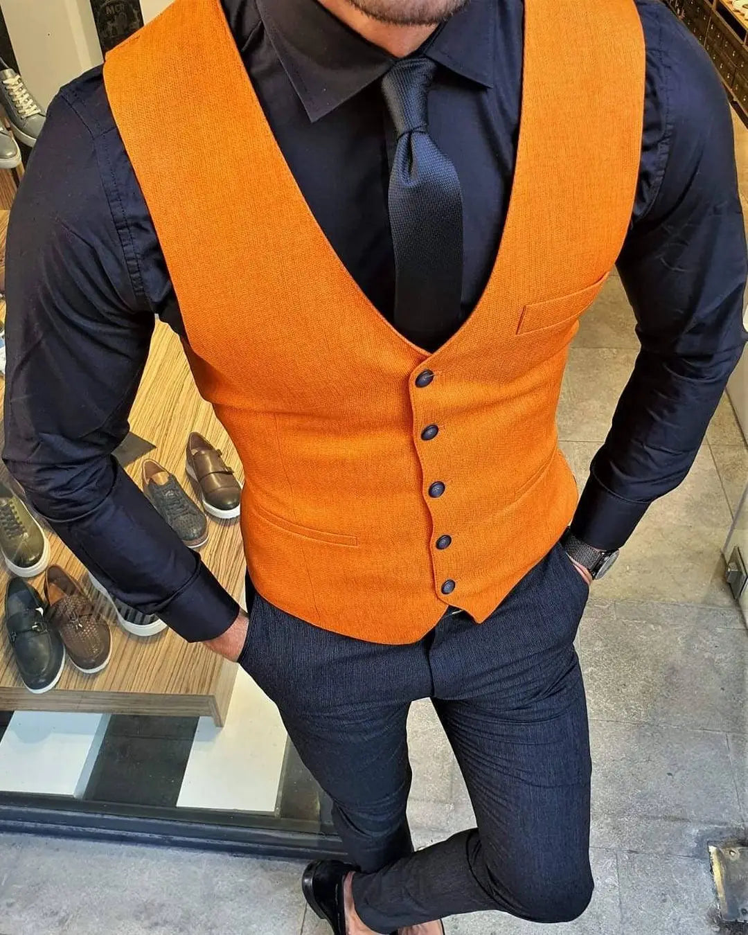 Cool Boots Men's Polyester V-Neck Sleeveless Single Breasted Formal Vests