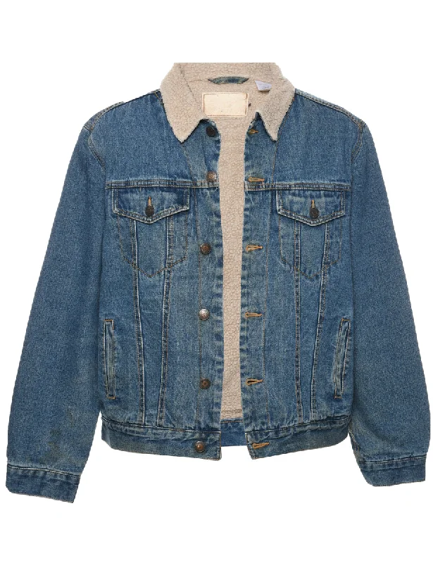 Warm Cardigans Button Front Shearling Denim Jacket - L