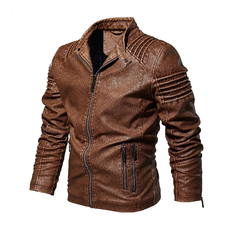 Urban Sneakers Men's Motorcycle Faux Leather Jacket W/ Fleece Interior