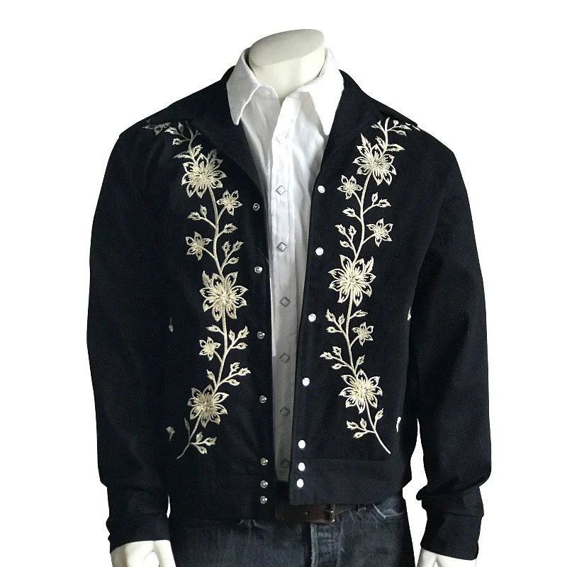 Sports Jackets Men’s Vintage Western Bolero Jacket with Ivory Floral Embroidery