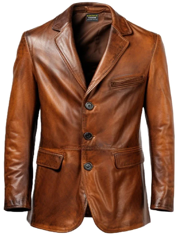 Designer Scarves Men Brown Vintage Leather Blazer - Brown Leather Blazer