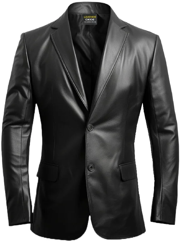 Classic Coats Men Black Biker Leather Blazer - Leather Coats for Men