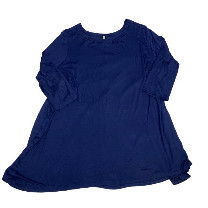 Relaxed Shirts Top 3/4 Sleeve By Love In In Navy, Size: 3x