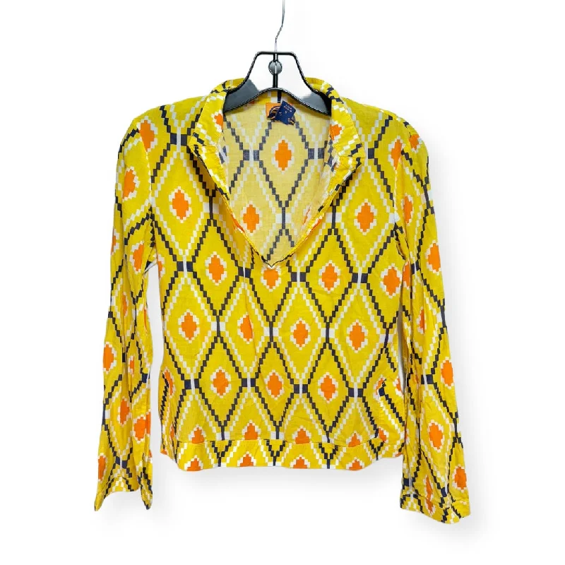 Layered Jackets Printed Cotton Blouse in Yellow Designer Tory Burch, Size 2