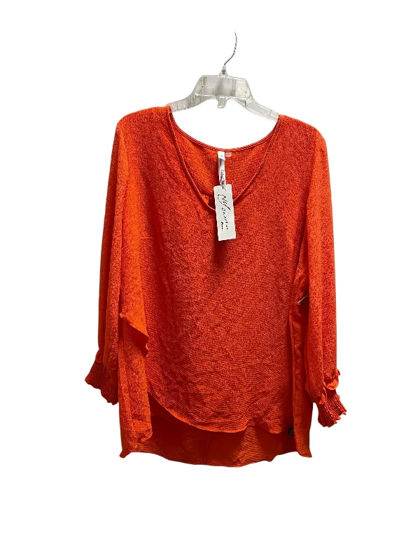 Graphic Sweatshirts Top Long Sleeve By Ny Collection In Orange, Size: 1x