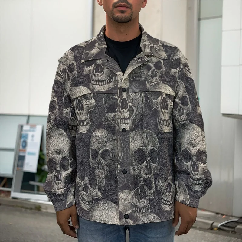 Rain Jackets Men's Gray Skulls Casual Lapel Jacket