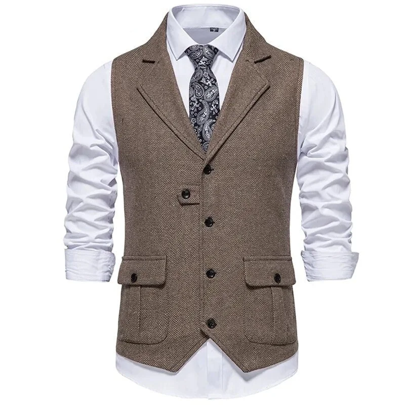 Classic Blazers Men's Notched Polyester Sleeveless Formal Wear Vintage Vests