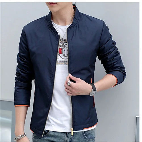 Street Denim Men's Windbreaker Jackets Stand Collar Long Sleeve Slim Fit Solid Spring and Autumn Casual Man Outwear Size 4XL N524