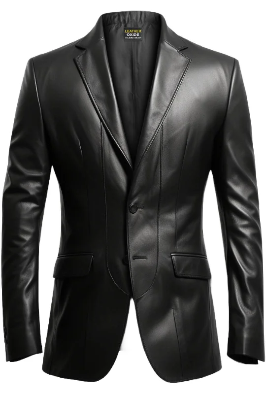 Business Casual Men 2 Button Leather Blazer