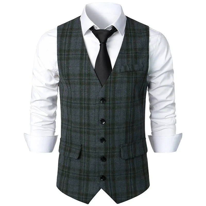 Business Attire Men's Polyester V-Neck Sleeveless Formal Wear Vintage Vests