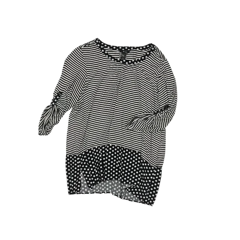 Fashion Sneakers Top 3/4 Sleeve By Ali Miles In Black & White, Size:2X