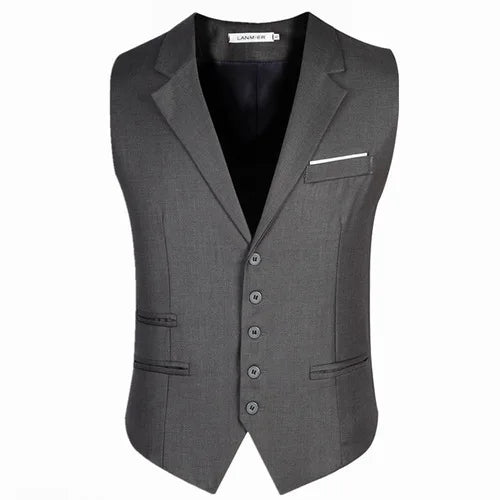 Layered Jackets Men's Cotton V-Neck Sleeveless Plain Single Breasted Formal Vests