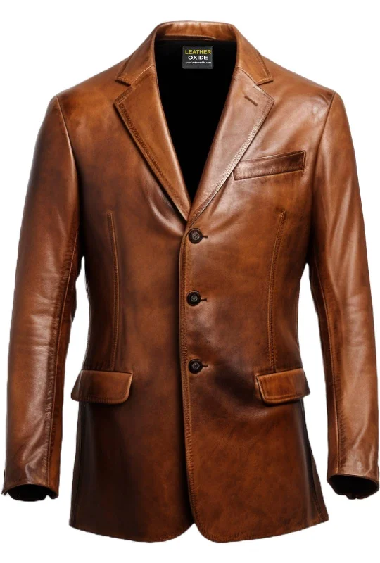 Stylish Polos Men 3 Button Vintage Brown Leather Blazer