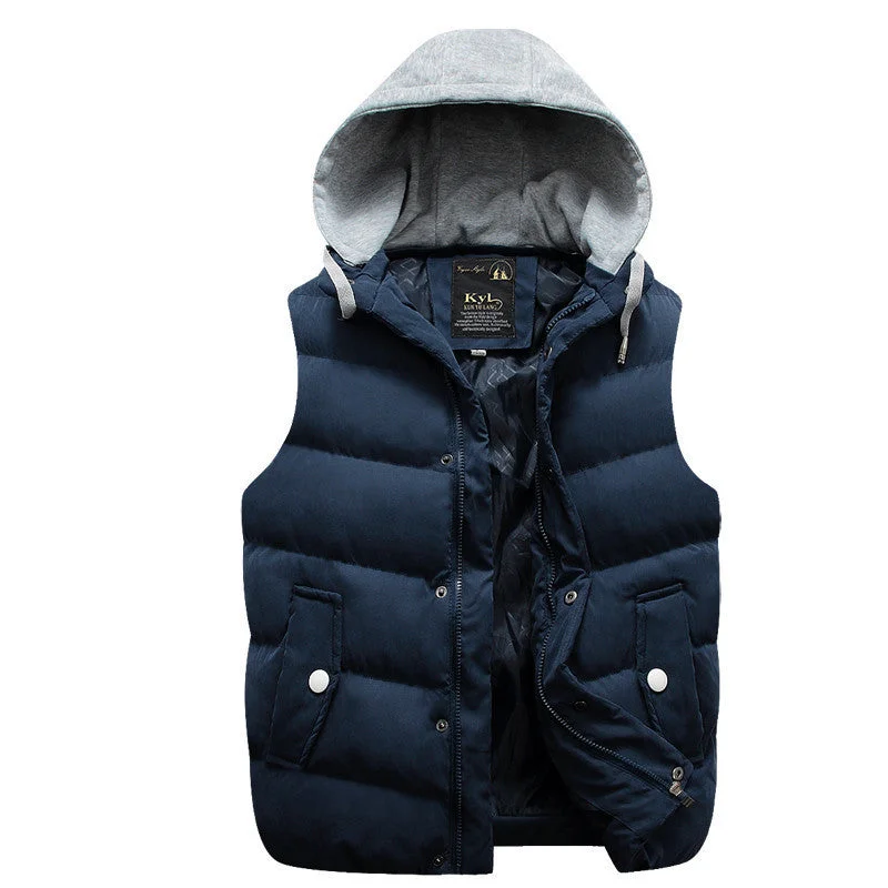 Funky T-shirts Winter Hooded Vest Thick Warm Men Jacket Sleeveless Waistcoat Street Hoodie Style Male Plus Size 3XL Coat 661