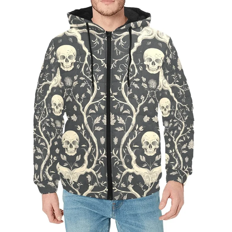 Graphic Sweatshirts Skull With Leaves And Branches Men's Padded Hooded Jacket