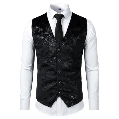 Modern Coats Men's V-Neck Sleeveless Floral Single Breasted Formal Vests