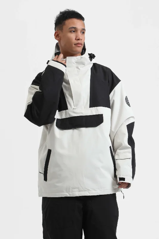 Street-inspired Men's Ivory & Black Color-Block Insulated Snow Anoraks