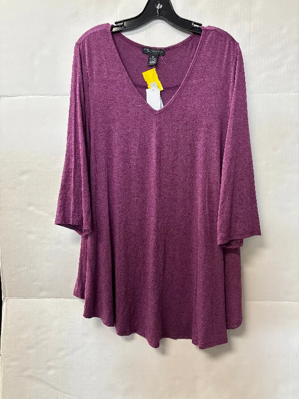 Designer Belts Top 3/4 Sleeve By Joan Vass In Purple, Size: 2x