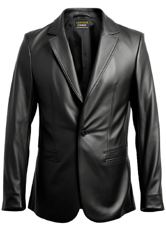 Fashion Accessories Men One Button Black Leather Blazer