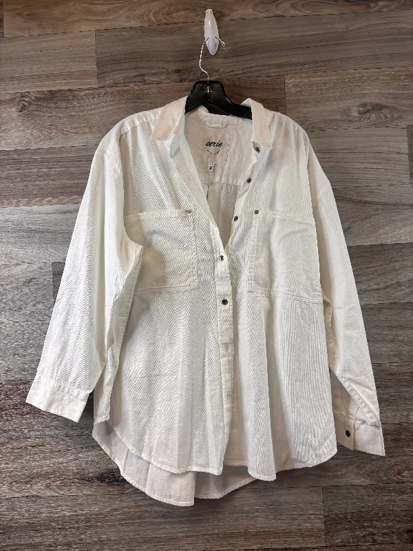 Preppy Style Top Long Sleeve By Aerie In White, Size: M