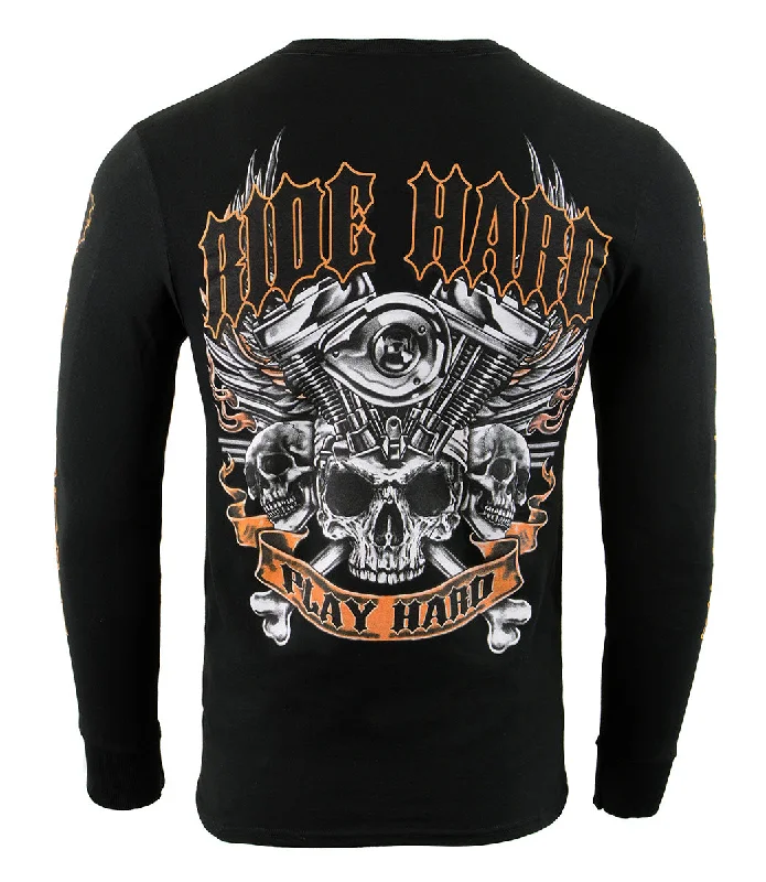 Printed Shirts Biker Clothing Co. BCC117003 Men's Black 'Ride Hard, Play Hard ' Long Sleeve T-Shirt