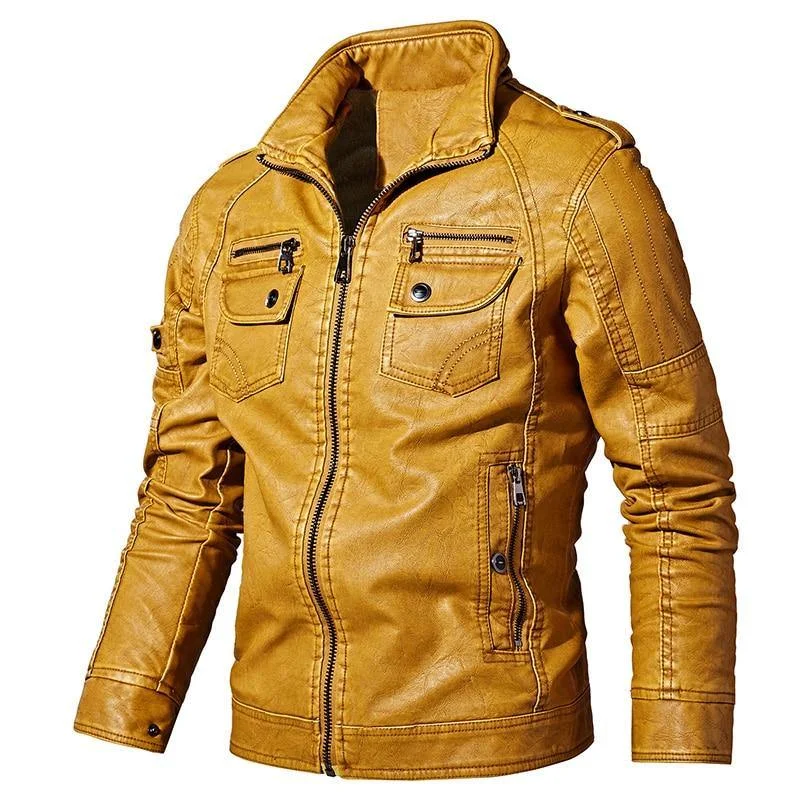 Denim Shirts Men's Thick Faux Leather Winter Jacket