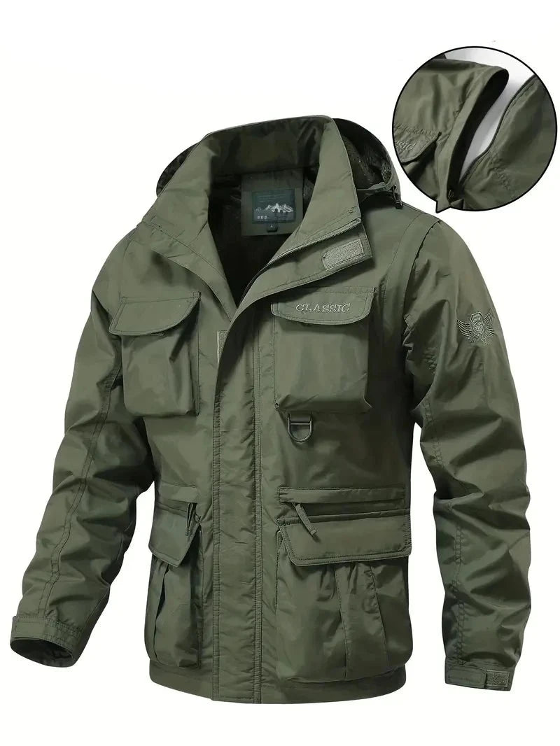 Business Attire Detachable windproof hooded jacket men's casual waterproof multi bag cargo jacket vest