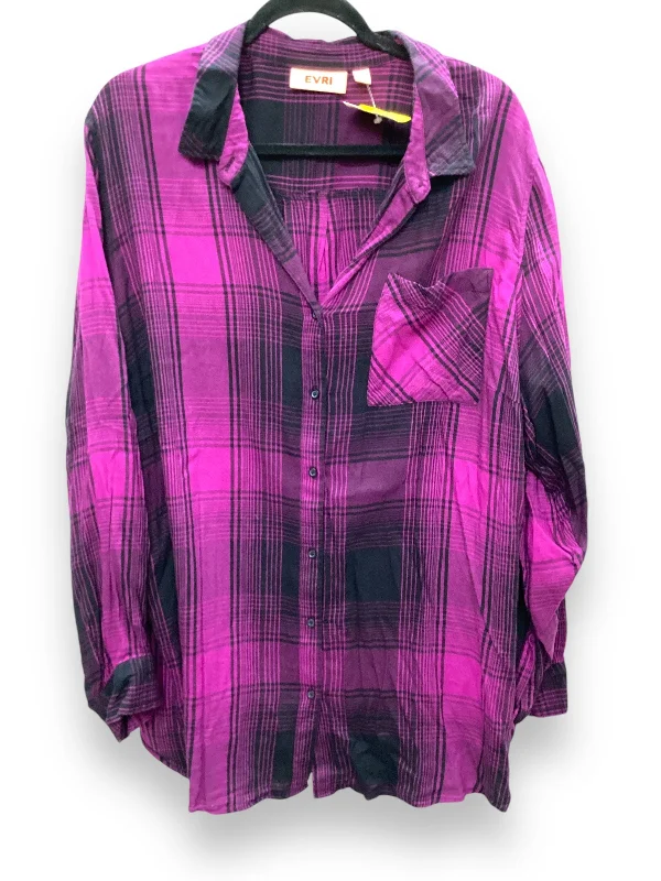 Casual Shirts Top Long Sleeve By Evri In Purple, Size: 3x