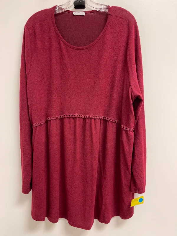 Modern Menswear Top Long Sleeve By Chicsoul In Red, Size: 3x