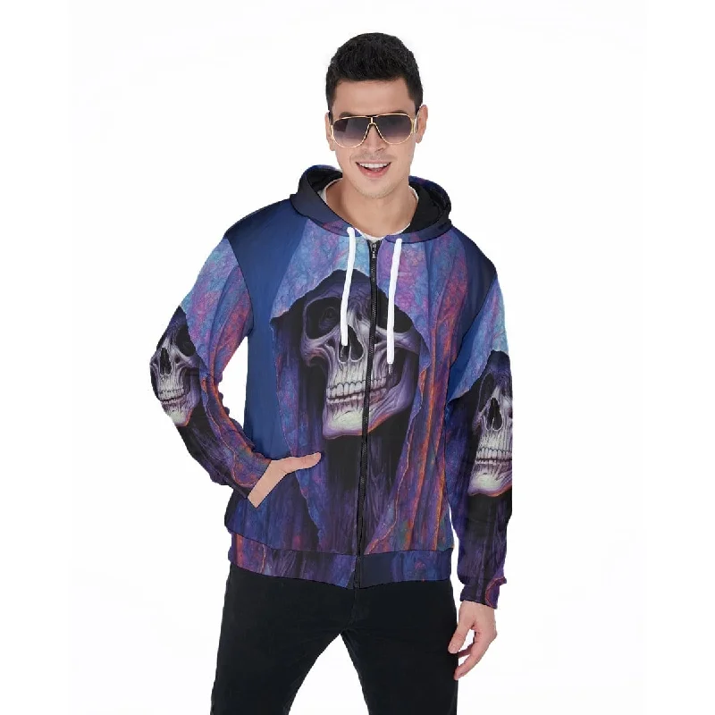 Relaxed Shirts Men's Grim Reaper Purple Hood Heavy Fleece Zip Up Hoodie