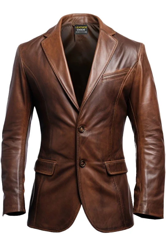 Military Jackets Men Stylish Distressed Brown Leather Blazer