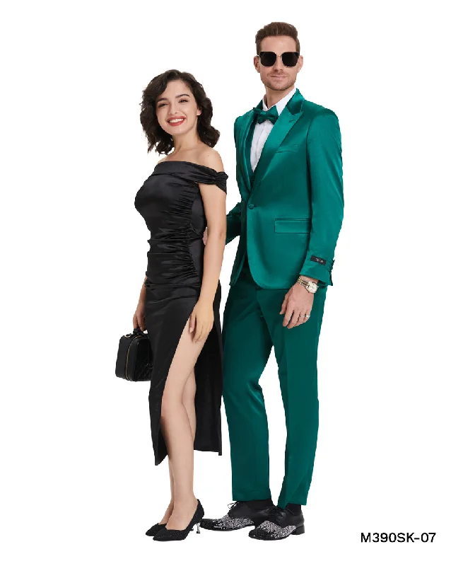 High-fashion Looks Green Solid Shiny U-Shape Vest Mens-suit