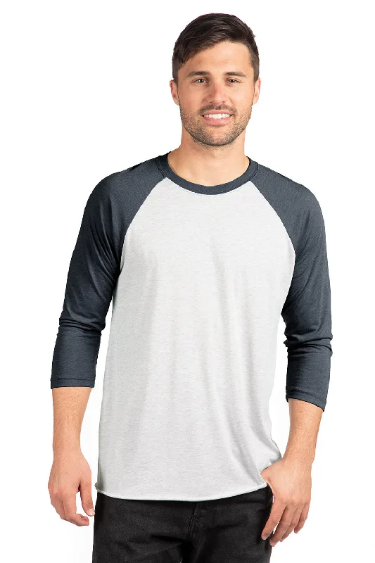 Casual Coats Next Level Mens Jersey 3/4 Sleeve Crewneck T-Shirt - Heather White/Indigo Blue