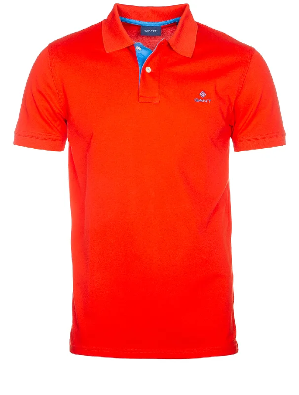 Street Casual Contrast Collar Piqué Polo Shirt Lava Red