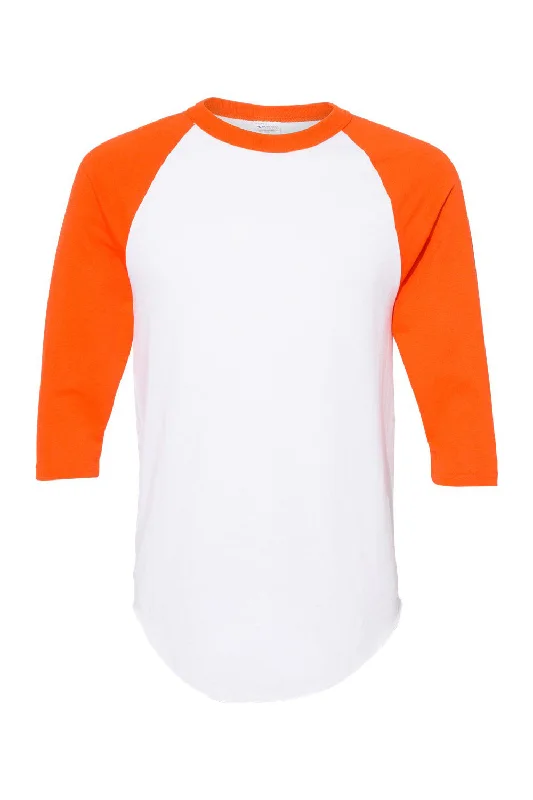 Designer Outerwear Augusta Sportswear Mens Raglan 3/4 Sleeve Crewneck T-Shirt - White/Orange