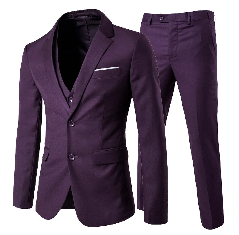 Oversized Jackets 3-Piece Notched Lapel Suit Purple