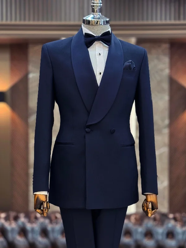 Street Casual Navy Double Breasted Tuxedo 2-Piece