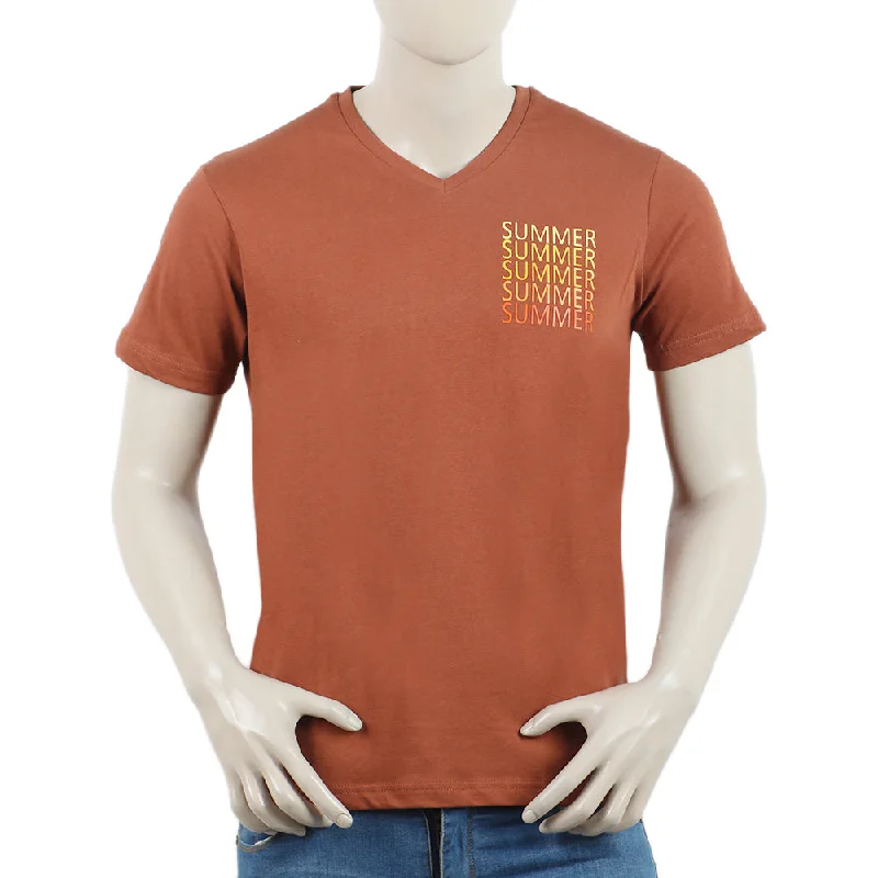 Designer Shirts Eminent Men's Round Neck Half Sleeves Printed T-Shirt - Brown