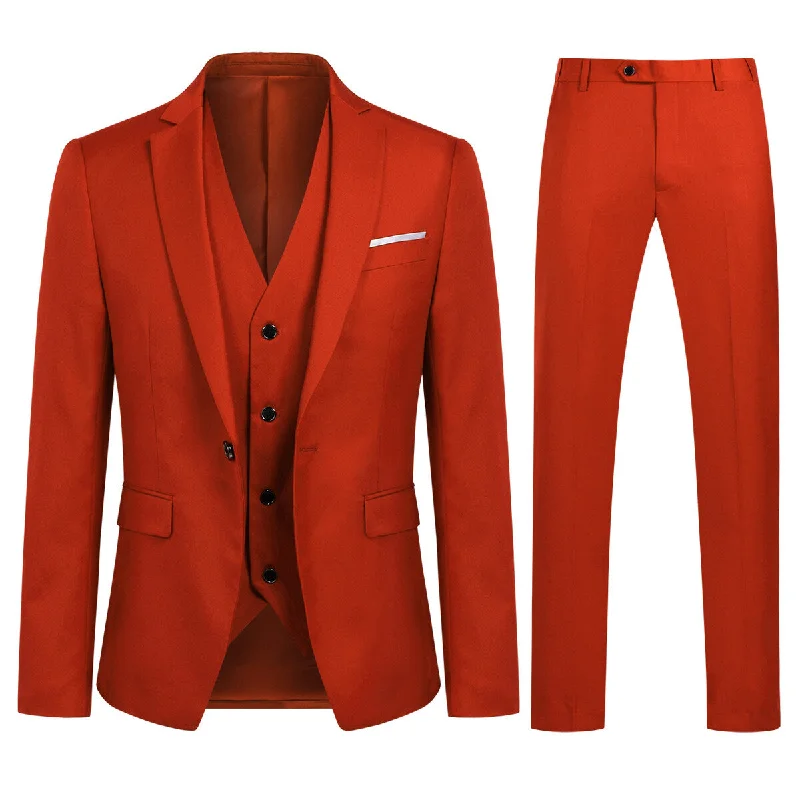 Sporty Looks 3-Piece Slim Fit One Button Fashion Red Suit