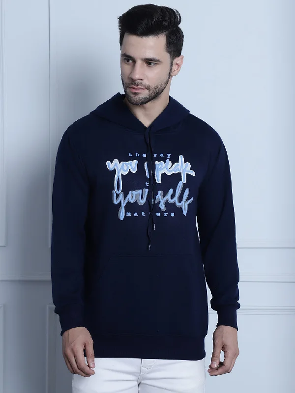 Jogging Suits Vimal Jonney Navy Blue Printed Hooded Cotton Fleece Sweatshirt for Men