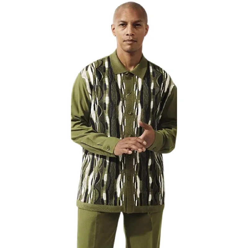 Dapper Suits Grove Collection: Olive Vertical Stripes Long Sleeve Winter Set