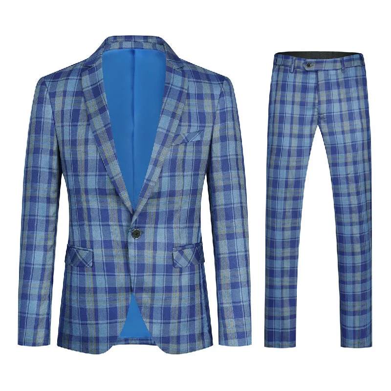 Winter Coats Plaid Stripe Suit Slim Fit 2-Piece Suit Light Blue